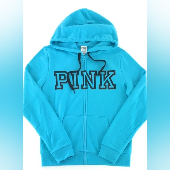 PINK Victoria's Secret Tops - PINK VS Full Zip Up Ocean Blue & Black Block Logo NWOT (saved for someone)